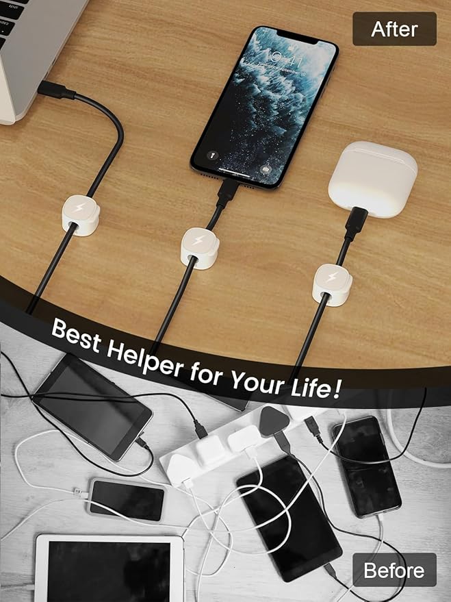 Magnetic Cable Clips [1s Lock] Adhesive Cord Holder Organizer for Nightstand, 12Pack Desk Cable Management Clips, Phone Charger Wire Cord Organizer Keeper for Nightstand Wall Car Office