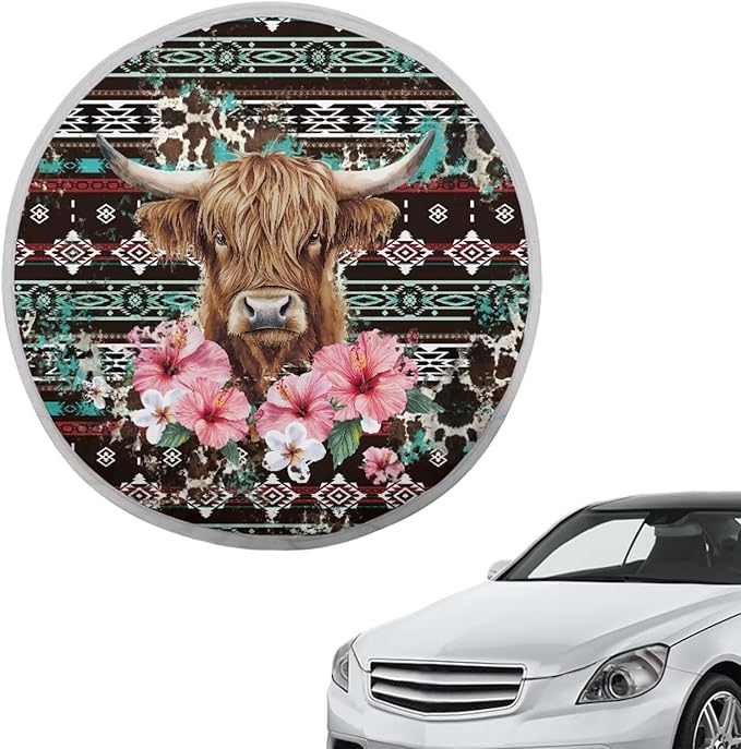 Aztec Universal Steering Wheel Cover Sun Block Highland Cow Car Rudder Reflector Protector for SUV Vehicle Sedan Truck Car Accessories Gift for Her