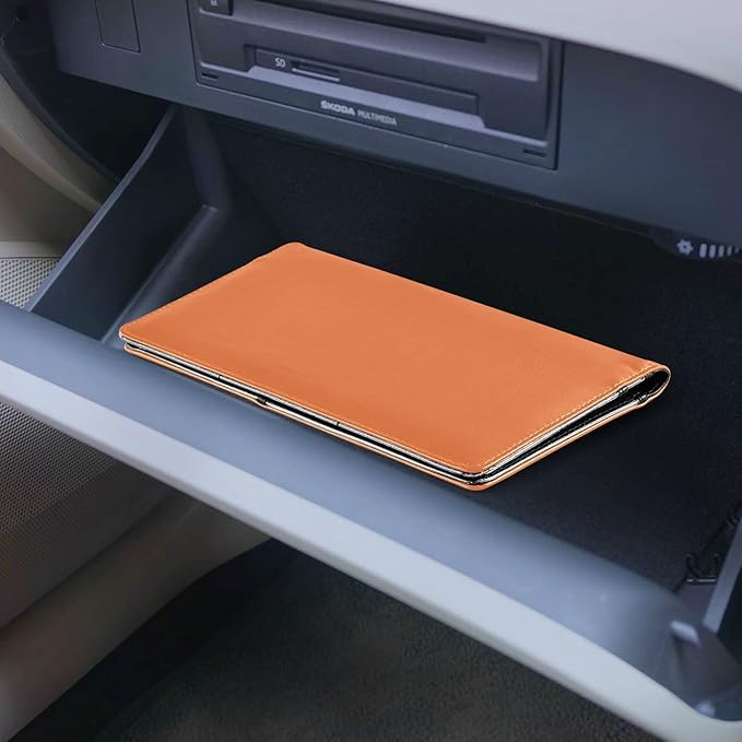 Custom Car Registration and Insurance Card Holder Personalized Leather Glove Box Organize Men Women Wallet Accessories Case for Cards, Essential Document Driver License Orange