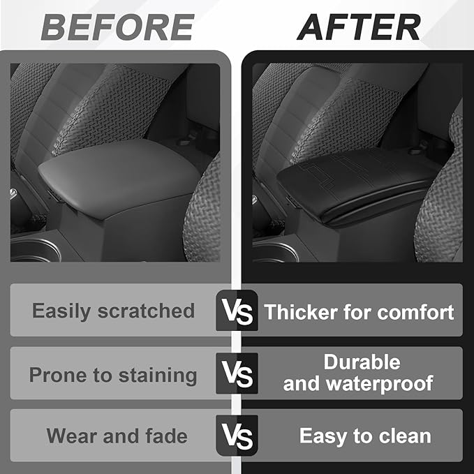Muslogy Center Console Armrest Cover Compatible with Nissan Frontier 2005-2021 &Nissan Xterra 2005-2015 Accessories Comfort Armrest Pad Cushion Box Lid Cover Vegan Leather Protector 1-Inch Extra Thick