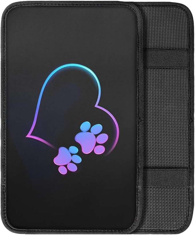 Mintutlipy Paw Hearts Print Automotive Center Console Cover Armrest Car Seat Box Soft Breathable Car Armrest Cushion for Pets Dog
