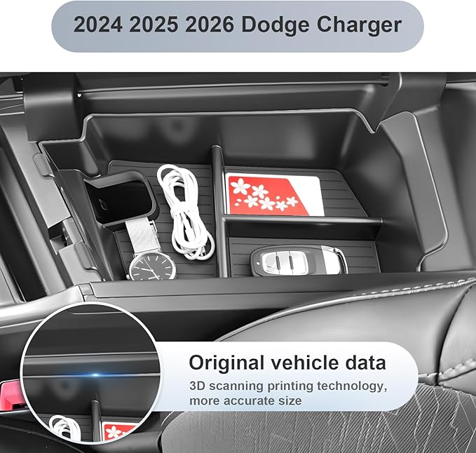 SKTU for 2024 2025 2026 Dodge Charger Center Console Organizer for 2024 2025 2026 Dodge Charger Daytona Center Console Tray Charger Daytona ABS Console Tray Dodge Charger 2024 2025 2026 Accessories