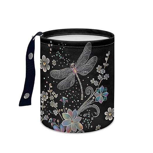 Dragonfly Trash Can for Car Car Garbage Can for Back Seat Leak Proof with Adjustable Buttons Car Accessories for Women Interior
