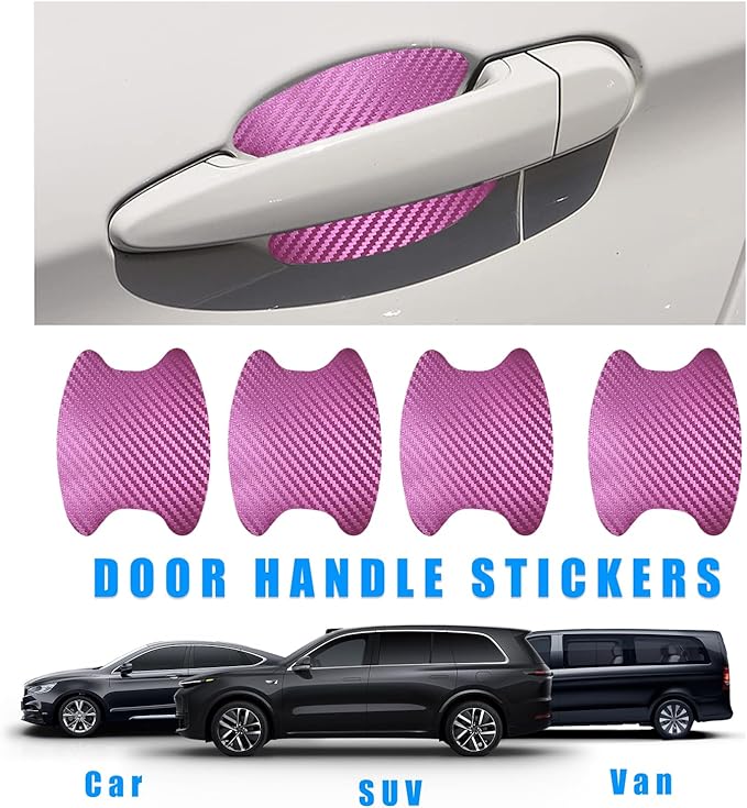 Ziciner 4 PCS Car Door Handle Sticker, Carbon Fiber Texture Auto Door Handle Protective Films, Anti-Scratches Door Side Handle Paint Guard, Universal Vehicle Accessories for Most Cars