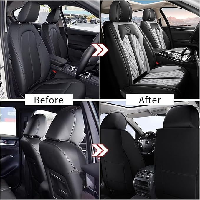 TTX LIGHTING 2 Front Seat Covers Fit for Infiniti QX50 2018-2024 2025 Leather Seat Covers Breathable Waterproof Seat Protectors Seat Cushion with Airbag Compatible (Front Seats, Black&Grey)