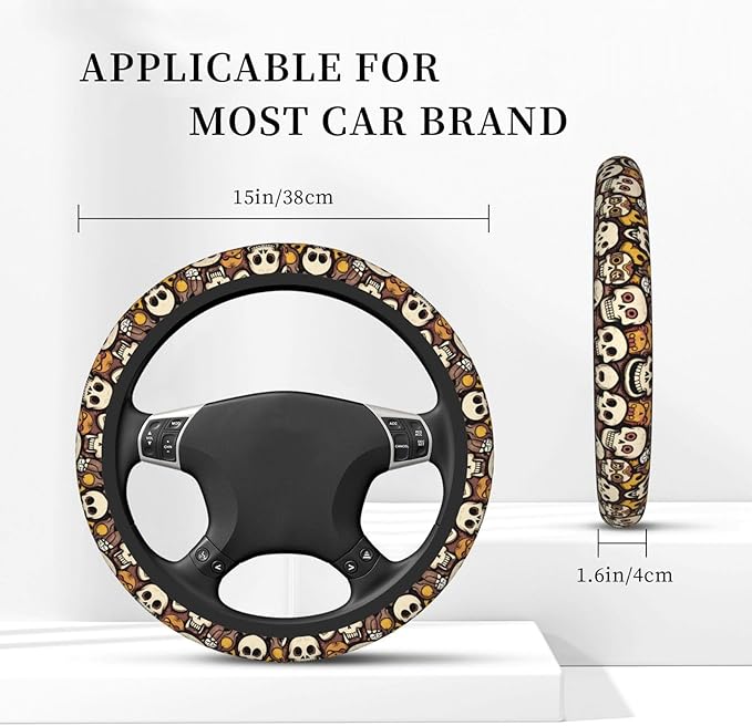 Halloween Skull Car Steering Wheel Cover, 15 Inch Steering Wheel Cover Stylish Decor for Most Cars