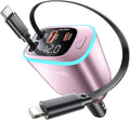 iPhone Car Charger, Retractable Fast USB C Phone Charger, 4 in 1 Cigarette Lighter Adapter with 2 Cables 30 Inch and 2 USB Ports, Multi Port USB Car Charging for iPhone 17/16/15/14/13/Pro Max-Pink