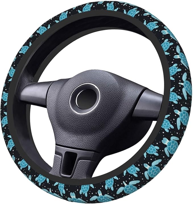 Tortoise Sea Turtle Pattern Neoprene Steering Wheel Covers Women Men Car Accessories, Universal 15 Inch Fit Auto, Suvs, Truck