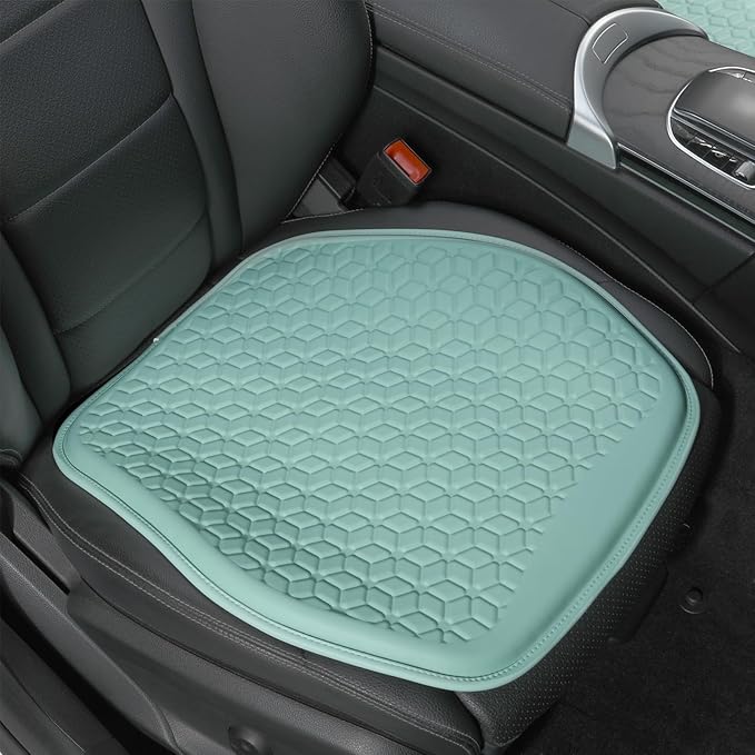 Thin Gel Seat Cushion for Car Seat, Office Chair, Wheelchair, Golf Cart - Non-Slip Car Seat Cushions with 0.7 Inch Gel - Sciatica & Coccyx Pain Relief (Leather, Green)