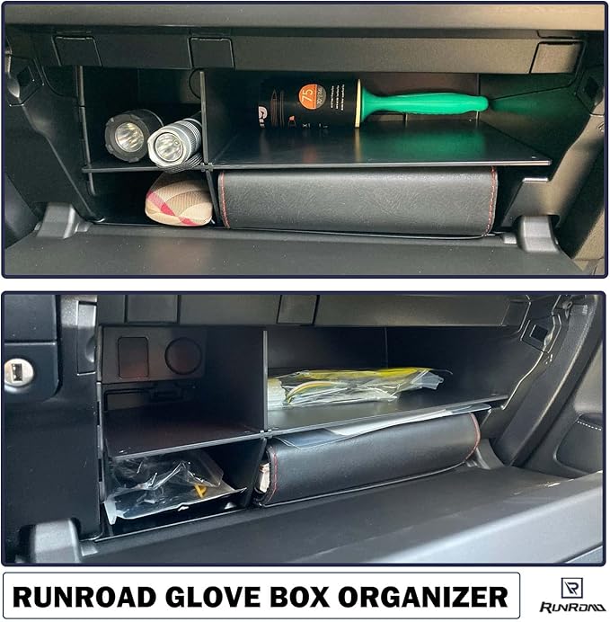 RUNROAD Glove Box Organizer Dividers Compatible with Toyota 4Runner 2010 2011-2022 2023 2024 and for 2010-2023 Lexus GX 460 Accessories, Insert ABS Glove Compartment