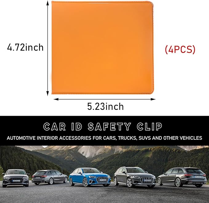 Ziciner 4PCS Car Registration and Insurance Holder, 5.2"× 4.7" Leather Auto Glove Box Organizer with Closure, Essential Car Document Holder for Card, Driver License (Orange)