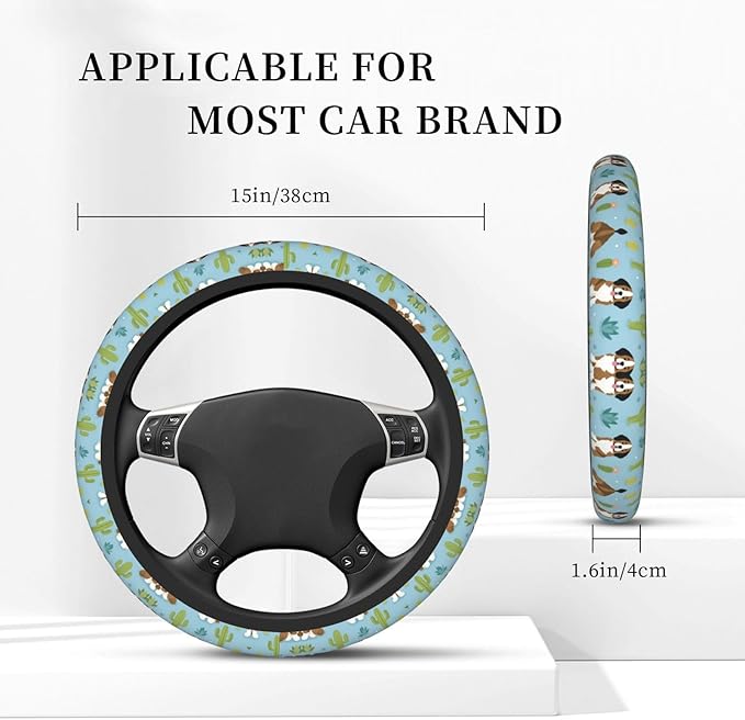 Saint Bernard Dog Breed Cactus Universal Fit Steering Wheel Cover for Car, Truck, and SUV, Durable Steering Wheel Protection