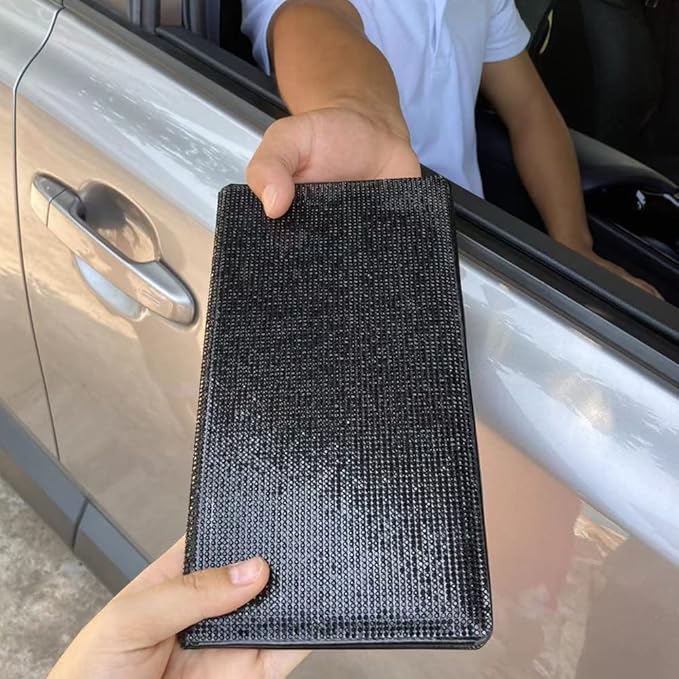 Car Registration and Insurance Document Holder,Bling Rhinestone Organizer Leather Vehicle Glove Box Organizer Car Holder Magnetic Closure Driver License Card Wallet Case (Black)