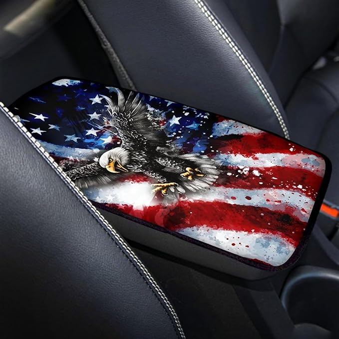 Horeset American Flag Eagle Car Armrest Pad Cover Center Console Anti-Scratch Non-Slip Auto Console Covers Fit SUV Sedan Truck Easy to Install