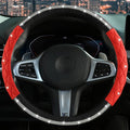 Diamond Steering Wheel Cover ，with Bling Crystal Rhinestone,Delicate and Anti-Slip Sparkly Sedan Steering Wheel Cover ，Adaptable to 14.5-15 inches Car Wheel Protector for Women Girl ，Black & Red