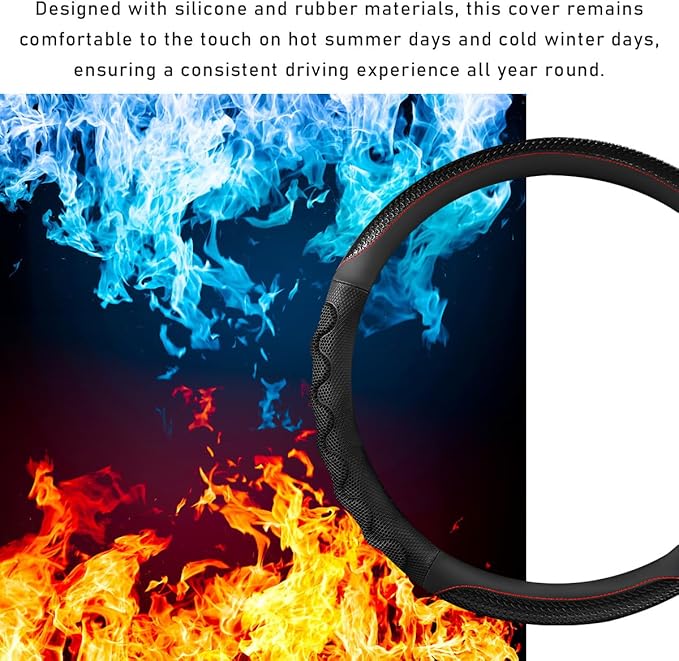 Car Steering Wheel Cover, 15 Inches 3D Honeycomb Design Car Steering Wheel Protector with Comfy Grip, Breathable Anti-Slip D-Shaped Steering Wheel Sleeve for Most Vehicles (Black, Round)
