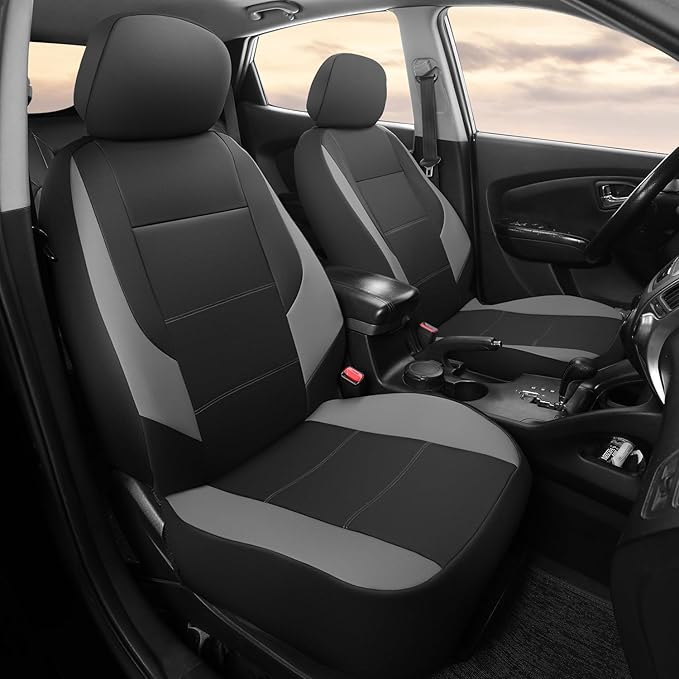 GIANT PANDA Front Car Seat Cover for Hyundai, Leather Bucket Seat Covers Custom Fit Hyundai Sonata Elantra Santa Fe Tucson Accent Kona Palisade Genesis Venue Ioniq(Grey+Black) 2-Pack