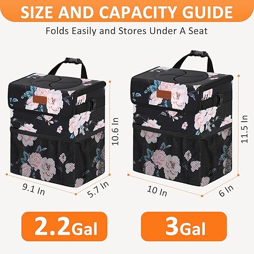 Vankor Car Trash Can for Car Cute,Bag Bin Hanging Waterproof Automotive Garbage Cans Leak Proof Vehicle Trash Can Black Floral