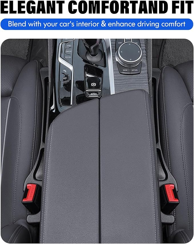FOLUMAD Car Seat Gap Filler, 2 Pack No-Drop Seat Side Gap Seam Filler Organizer with Phone Holder, Universal Fit Fill The Gap Between Seat and Console, Perfect for Car SUV Truck Black