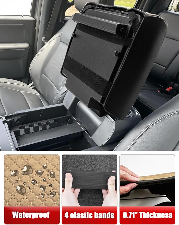 KBH Center Console Armrest Cover for 2021-2026 Ford F150, PU Leather, Middle Console Lid Protector, Arm Rest Cushion Thick Pad, Baja Tan (Fits Bucket Seat Console Only)