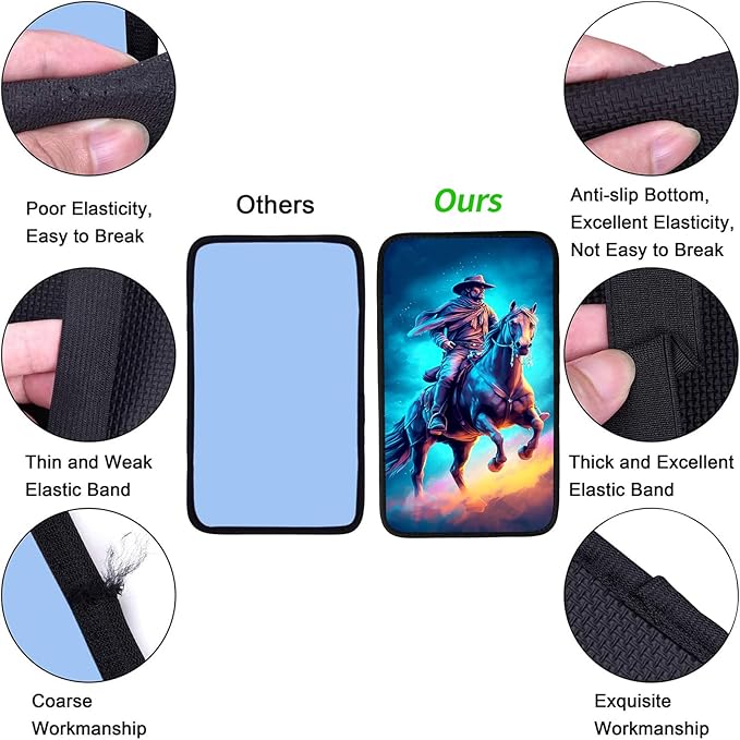 JANENFNA Car Armrest Cover Pads Universal Fashion Cute Auto Center Console Armrest Cover Pad with 2PCS Car Coasters Soft Waterproof Car Armrest Seat Protector for Women,Cowboy Horse