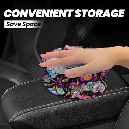 BEIANSHUO Doodle Mushrooms Car Trash Can Collapsible Garbage Can,Hanging Trash Bag Water Proof with Suitable for Storage for Car Interiors,Home