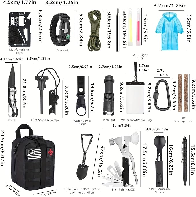 Survival Kit, 252Pcs Survival Gear First Aid Kit with Molle System Compatible Bag and Emergency Tent, Emergency Kit for Earthquake, Outdoor Adventure, Hiking, Hunting, Gifts for Men Women (Red)
