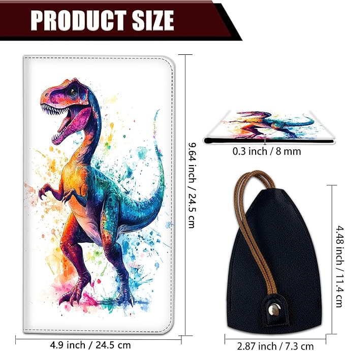 Car Document Holder with Magnetic Shut, Car Registration and Insurance Card Holder, Vehicle Glove Box Organizer Documents, Driver License, Auto Paperwork Organizer Wallet, Colorful Watercolor Dinosaur
