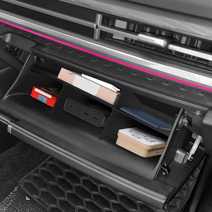 LUCKEASY Glove Box Divider for Hyundai Santa Fe 2026 2025 2024 Organizer Divider for Santa Fe Accessories ABS All-Weather Waterproof Black