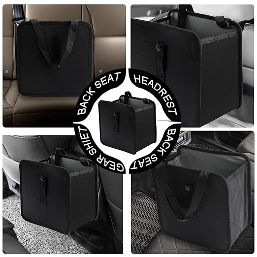 Hanging Car Trash Bag, Leakproof Car Trash Bin Hanging Collapsible Portable Garbage Bag Organizer, Large Capacity Storage Bag for Vehicle (Black)