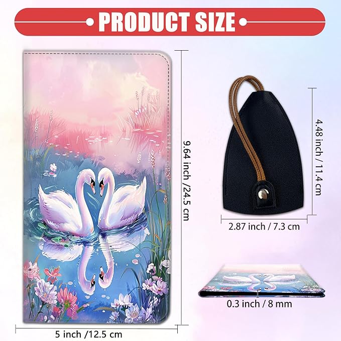 Car Registration Holder, Waterproof PU Leather Vehicle Card Document Glove Box Organizer, Women Interior Auto Accessories Case for Cards, Driver License Car Insurance Holder, Swan Oil Painting