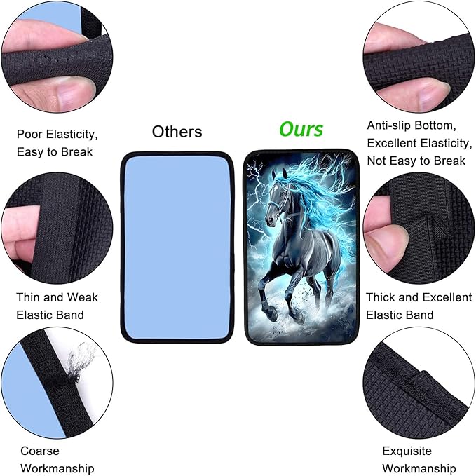 JANENFNA Car Armrest Cover Pads Universal Fashion Cute Auto Center Console Armrest Cover Pad with 2PCS Car Coasters Soft Waterproof Car Armrest Seat Protector for Women,Lightning Mane Horse