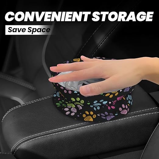 KXWQTRDD Car Garbage Bag Colorful Paw Print Mini Car Trash Bin Portable Collapsible Waterproof Rubbish Bag for Car Accessories Back Front Seat Cup Holder