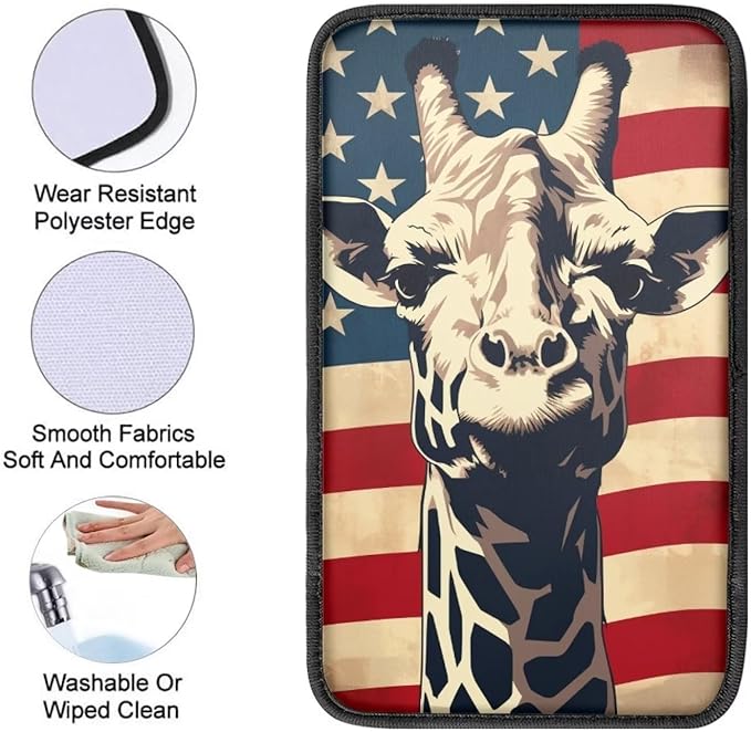Car Center Console Pad, Universal Waterproof Car Armrest Seat Box Cover, Car Interior Accessories for Most Vehicle SUV Truck Vintage American Flag Griaffe Car Armrest Pad