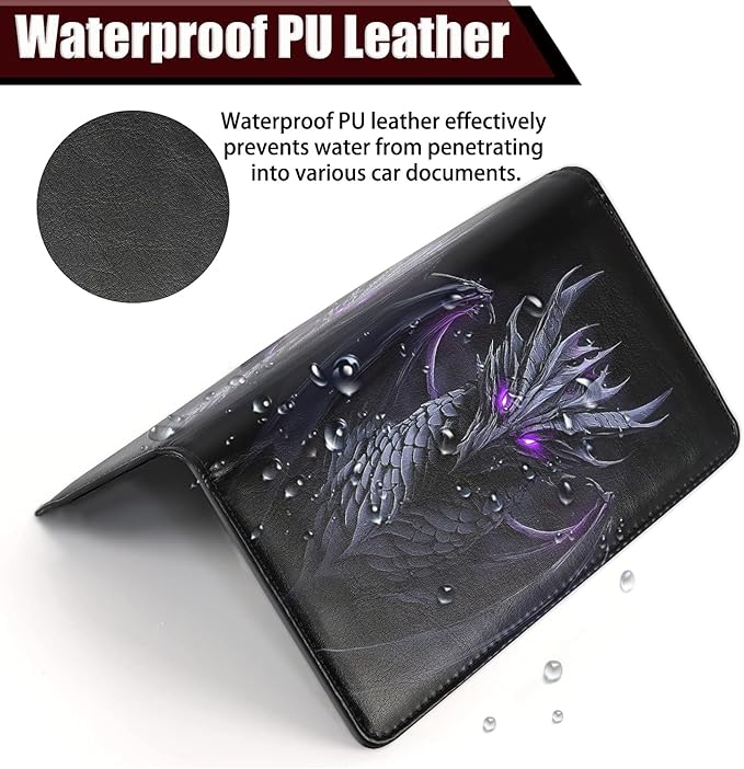 Car Document Holder with Magnetic Shut, Car Registration and Insurance Card Holder, Vehicle Glove Box Organizer Documents, Driver License, Auto Paperwork Organizer Wallet, Purple Dragon Pattern