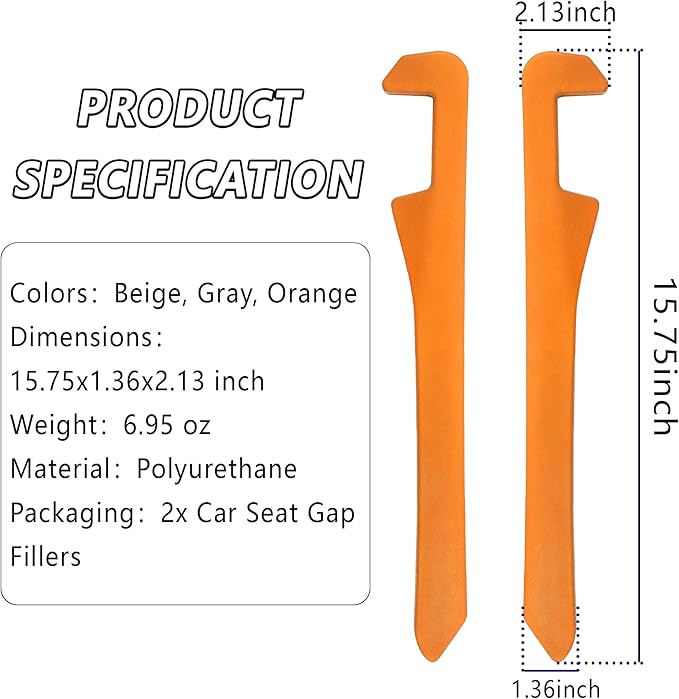 Junecarp Car Seat Gap Filler 2 Pack,Flexible Car Gap Filler Organizer to Stop Items from Dropping,Essential Interior Car Accessories Seat Gap Plug Perfectly Fits Car Gap (Orange)