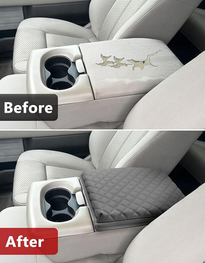 KBH Center Console Armrest Cover for Ford F150 2004 2005 2006 2007 2008 2009 2010, 40/20/40 Jump Seat, Middle Console Cushion Thick Pad, Vinyl Leather Trim, Anti-Scratch, Gray