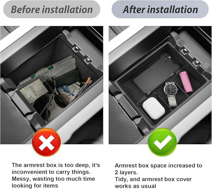 SKTU 2-Pack for 2022-2024 Rivian R1T/ R1S Center Console Organizer for 2022-2024 Rivian R1T/ R1S Console Tray 2024 R1S Armrest Tray 2023 2024 R1T R1S Accessories with Sunglasses Holder Double Layers