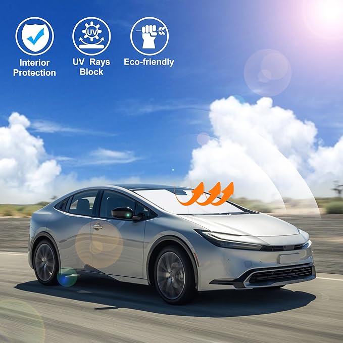 Windshield Sun Shade Custom Fit for 2023 2024 2025 Toyota Prius Accessories Foldable Sunshade Sun Blocker Protect Car from Sun Rays & Heat Damage Keep Car Cooler