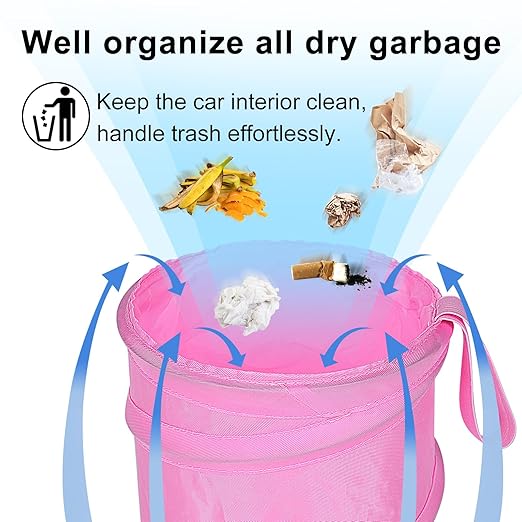 Kincown Car Trash Can, 2 Packs Mini Collapsible Car Trash Bin for Front Back Seat, Pop up Garbage Can, Portable Bag Hanging for Vehicle SUV Rv Truck Accessories Interior, Pink