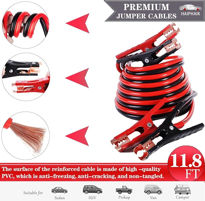 HAIPHAIK Car Emergency Kit,Emergency Roadside Kit for Car,Car Accessories for Women or Men,Car Safety Kit with Jumper Cables 11.8 FT,Tow Strap,Folding Survival Shovel,Roadside Emergency Kit