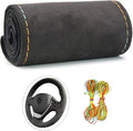 Suede Leather Steering Wheel Cover Wrap Kit - DIY Stitch-On for 18-19" Wheels, Superior Sweat Absorption & Non-Slip Grip, Comfortable & Durable Year-Round Upgrade