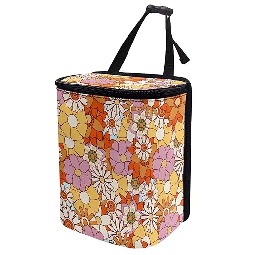 KEIAHUAN Car Garbage Can for Back Seat with Lid Abstract Hippie Flower Reusable Save Space Car Trash Bin Large Capacity Hanging Multipurpose Trash Bag for Automotive Office Home