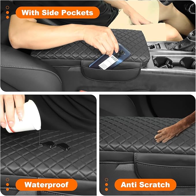 Center Console Armrest Cover for Toyota Camry 2025 2026 Accessories Arm Rest Pad Console Cushion Lid Middle Console Protector Black Leather with Pockets