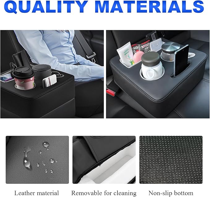 Kewucn Car Back Seat Organizer, Leather Sofa Cup Tray, Waterproof Pillow to Store Drink Snack Phone, Universal Auto Cup Holder for Car, RV, Sofa, Bed (Black)