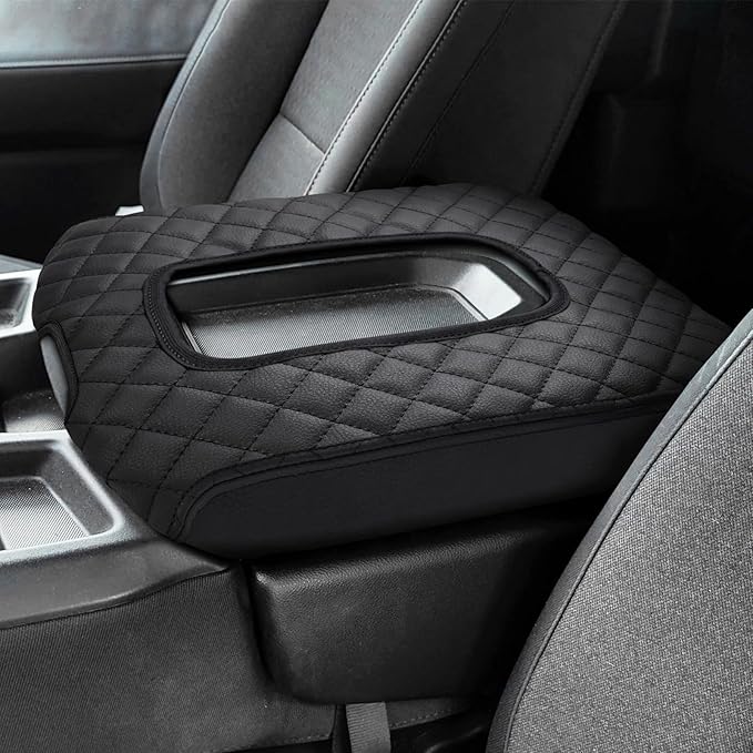 Shademax Center Console Cover for Chevy Silverado/GMC Sierra 2019-2025 2026 Jump Seat Accessories, Silverado Armrest Cover Console Cushion Pad Middle Console Armrest Lid Protective Cover PU Leather