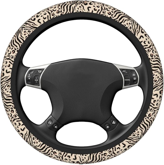 Leopard Zebra Print Steering Wheel Cover for Women Men Girls, Car Accessories Decor Thickened Anti-Slip Auto Steering Wheel Covers Protector Universal Fit 15 Inch for Cars, Truck, SUV