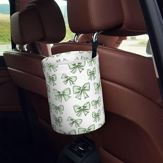 Green Bow Car Trash Can Leak-Proof Waterproof Hanging Trash Bin Collapsible Garbage Can for Car Accessories Travelling Camping