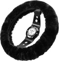 Andalus Brands Luxury Fluffy Car Steering Wheel Covers – Genuine Merino Sheepskin, Soft Fuzzy Car Steering Wheel Cover for Women, Universal 14.5-15" Size, Plush Fur Cute Auto Accessories, Black
