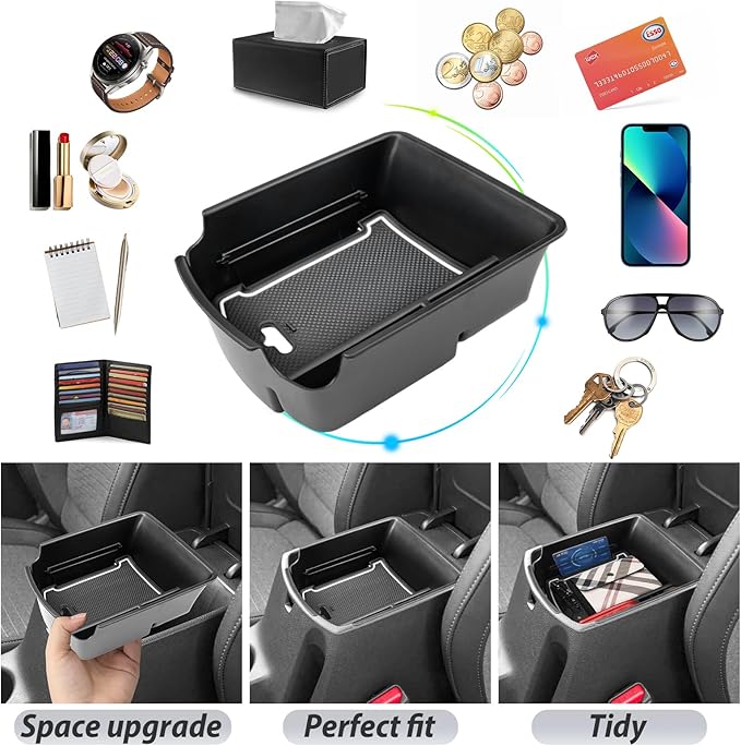 SKTU for 2021-2024 2025 2026 Kia Seltos Center Console Organizer 2024 2025 2026 Seltos Accessories Insert ABS Materials Tray 2025 Seltos Armrest Box Glove Secondary Storage Box with Coin and USB Hole